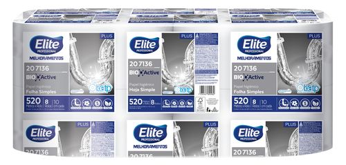 Papel Higiênico em Rolo Folha Simples Elite Bio Active com 8 Rolos de 520 M Cada