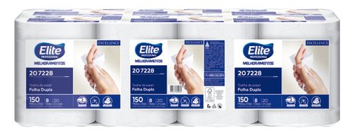 Papel Toalha em Rolo Folha Dupla Elite Excellence com 8 Rolos de 150 M Cada