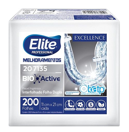 Papel Higiênico Interfolhado Folha Dupla Elite Bio Active com 200 Folhas