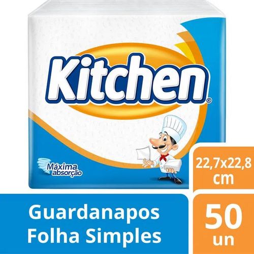 Guardanapo Folha Simples Kitchen Com 50 Unids De 22,7 X 22,8 Cm