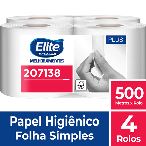 Papel Higiênico Rolo Elite Folha Simples 4 Rolos 500 Metros