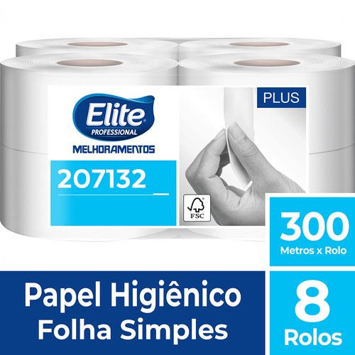 Papel Higiênico Rolo Elite Folha Simples 8 Rolos 300 Metros