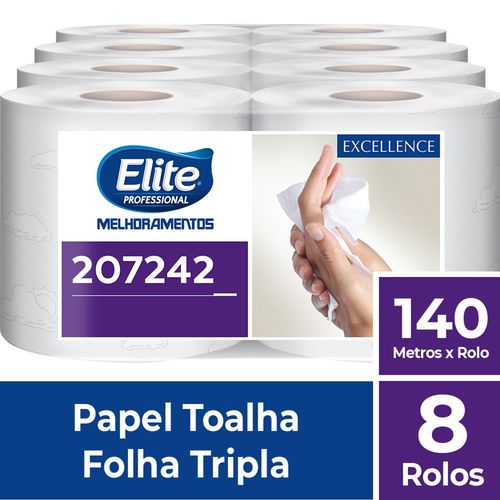 Papel Toalha Rolo Elite Folha Tripla 8 Rolos 140 Metros