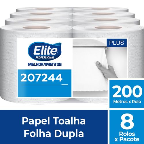 Papel Toalha Rolo Elite Folha Dupla 8 Rolos 200 Metros