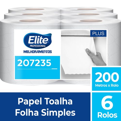 Papel Toalha Rolo Eltie Folha Simples 6 Rolos 200 Metros