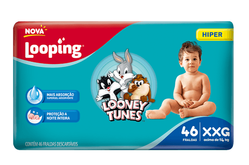 Fralda  Looping Looney Tunes  Hiper Xxg 46 Unidades