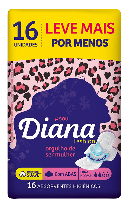 Absorvente Diana Fashion Cobertura Suave Com Abas Promocional 16 Unidades