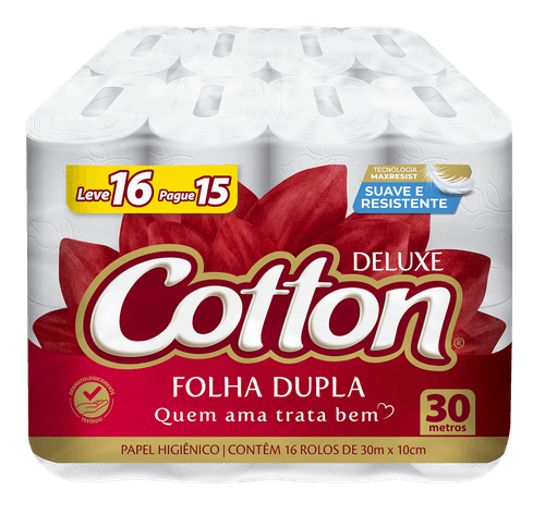 Papel Higiênico Cotton 16 Rolos 30 Metros