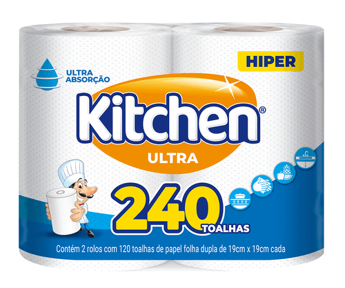 Toalha De Papel Kitchen Folha Dupla 240 Folhas 2 Unidades