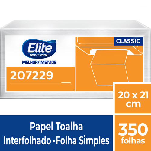 Papel Toalha Interfolhado Elite Folha Simples 350 Folhas