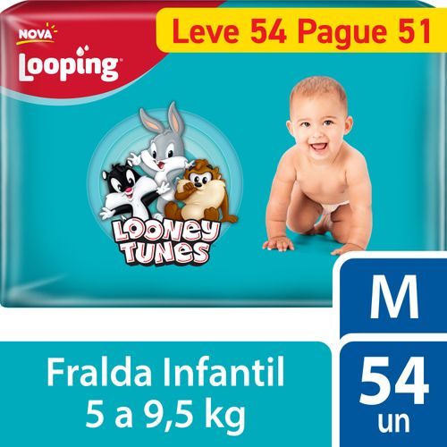 Fralda Looping Looney Tunes  Hiper  M 54 Unidades