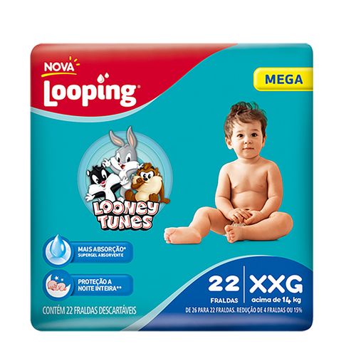 Fralda Looping Looney Tunes  Mega  Xxg 22 Unidades