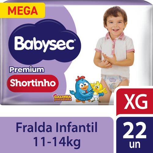 Fralda Babysec Premium Shortinho Importada Mega Xg 22 Unidades